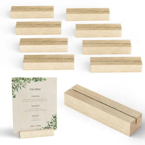 Place Card Holder 4.8x1.2x1- Wood Acrylic Sign Holders 10 Pack - Oak Wood Table Card Display Stands, Perfect for Table Number Signs, Wedding Party Events (Natural Color Pack10)