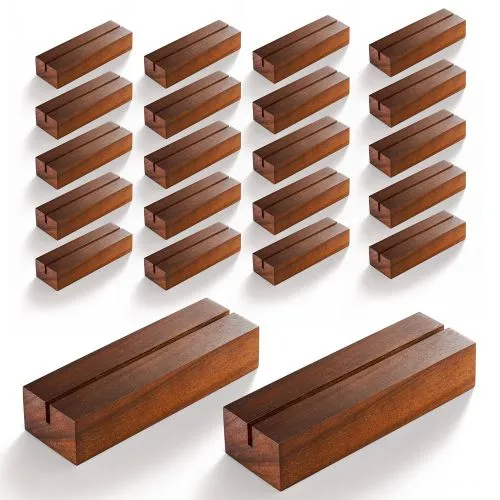 Acacia Wood Place Card Holder 4.8x1.6x1 (20 pcs) - Wooden Acrylic Sign Holders - Table Picture Display Stands, Perfect for Table Number, Shop Cafe Home Decoration Wedding Party Events (Pack 20)