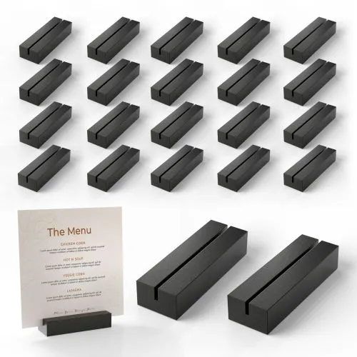 Place Card Holder 4.7x1.6x1 Acacia Wood-Acrylic Sign Holders - Table Card Display Stands, Perfect for Table Number Signs, Wedding Party Events - Acrylic Sign NOT Included (Pack 20 Black Color)