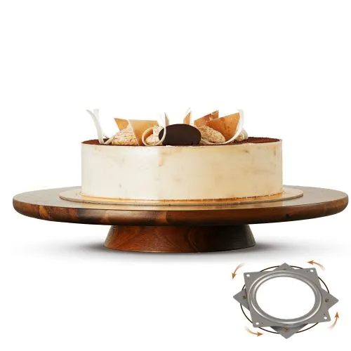 13" Acacia Wood Cake Stand Rotating – Rustic Cake Stand Turntable – Wooden Revolving Spinner Cake Decorating Supplies - Use at Parties, Weddings, Restaurants (Acacia Wood)